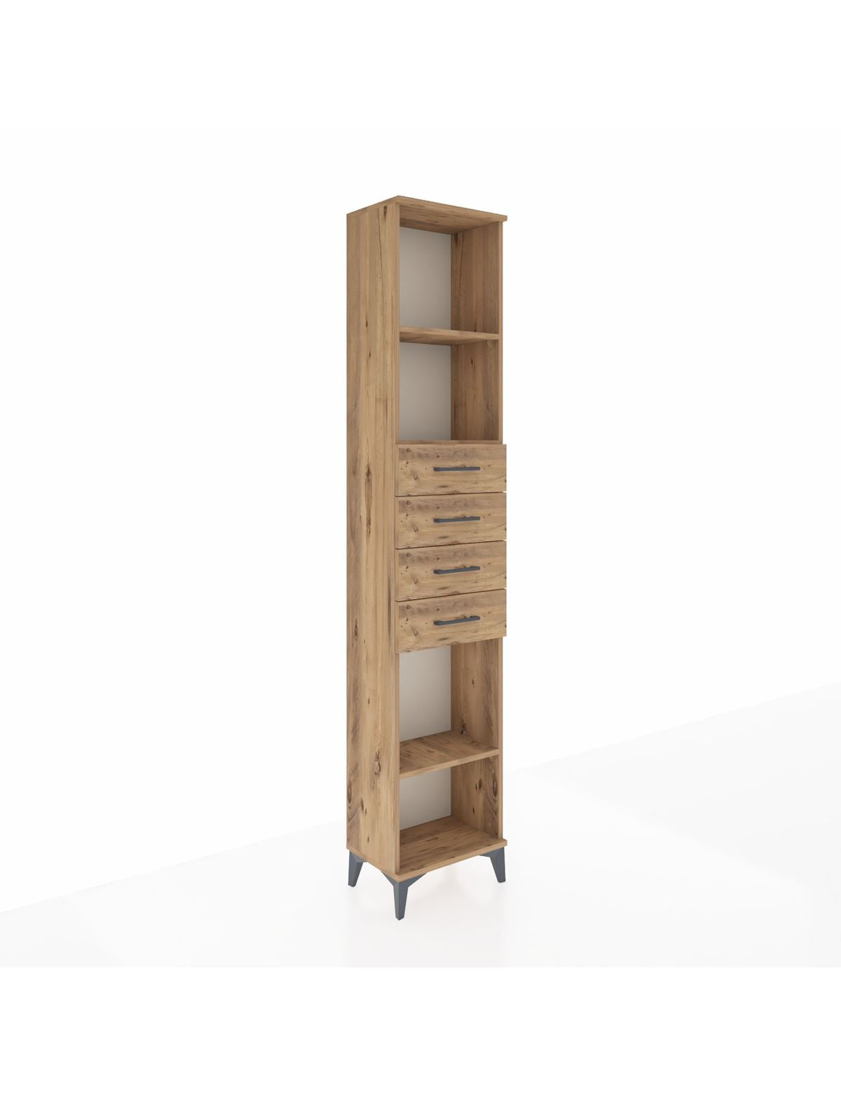 Arges Dolap 3 Raflı 4 Çekmeceli 44x30x221 Çam-Çam