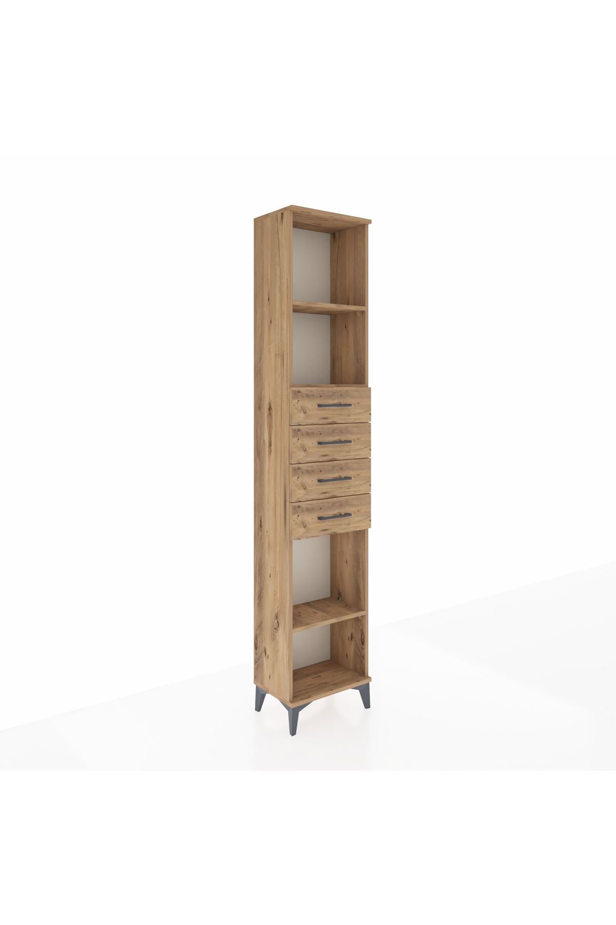 Arges Dolap 3 Raflı 4 Çekmeceli 44x30x221 Çam-Çam