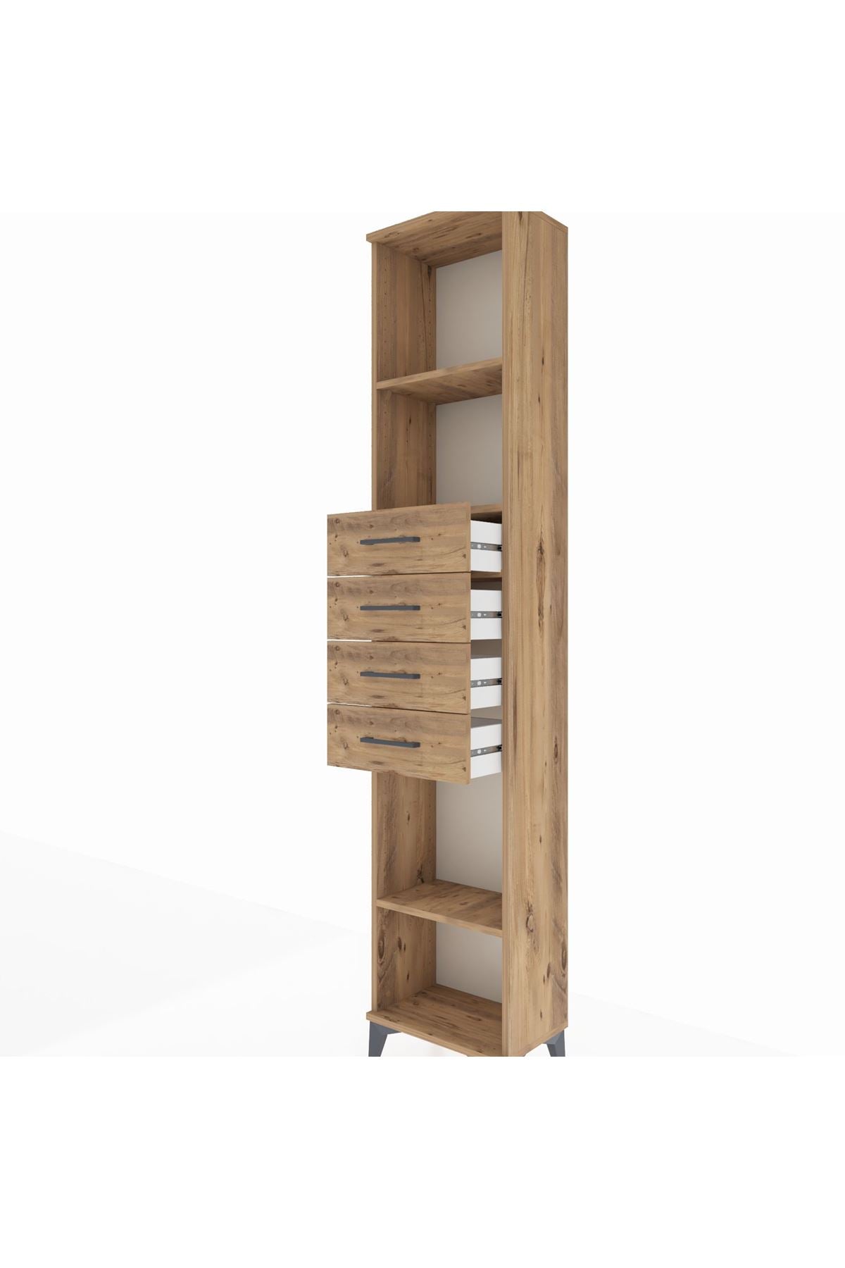 Arges Dolap 3 Raflı 4 Çekmeceli 44x30x221 Çam-Çam