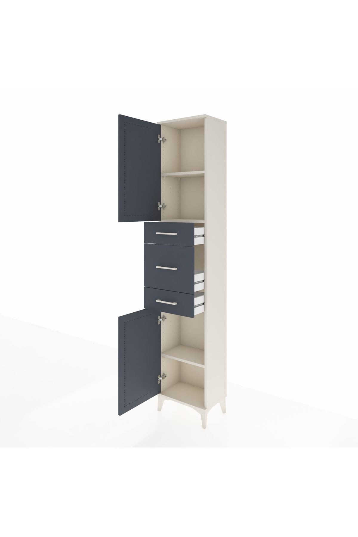 Arges Dolap 3 Raflı 3 Çekmeceli 2 Kapaklı 44x30x221 Aytaşı-Antrasit