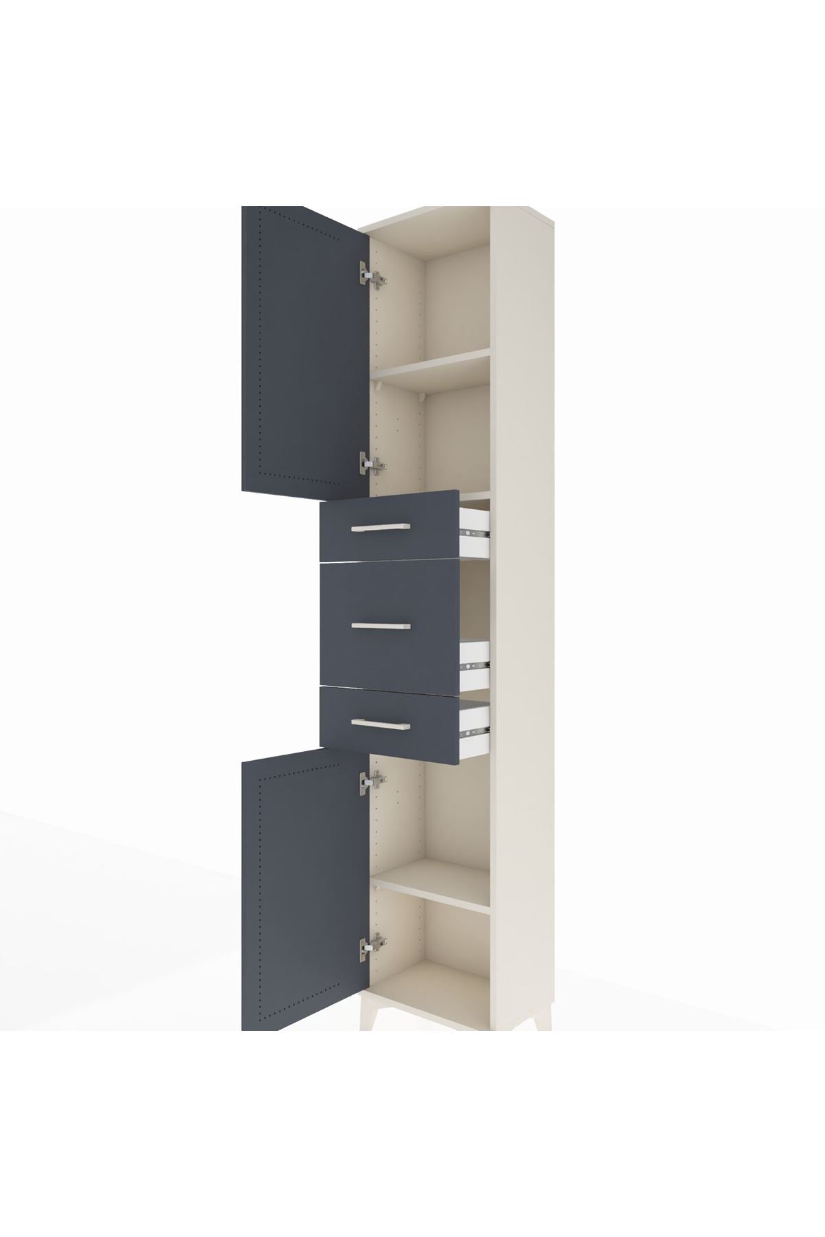 Arges Dolap 3 Raflı 3 Çekmeceli 2 Kapaklı 44x30x221 Aytaşı-Antrasit