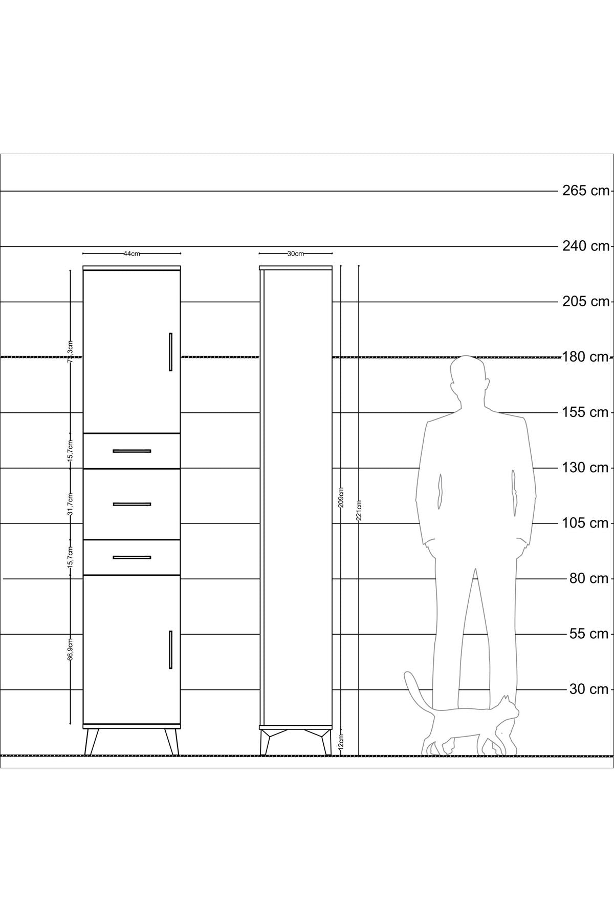 Arges Dolap 3 Raflı 3 Çekmeceli 2 Kapaklı 44x30x221 Aytaşı-Çam