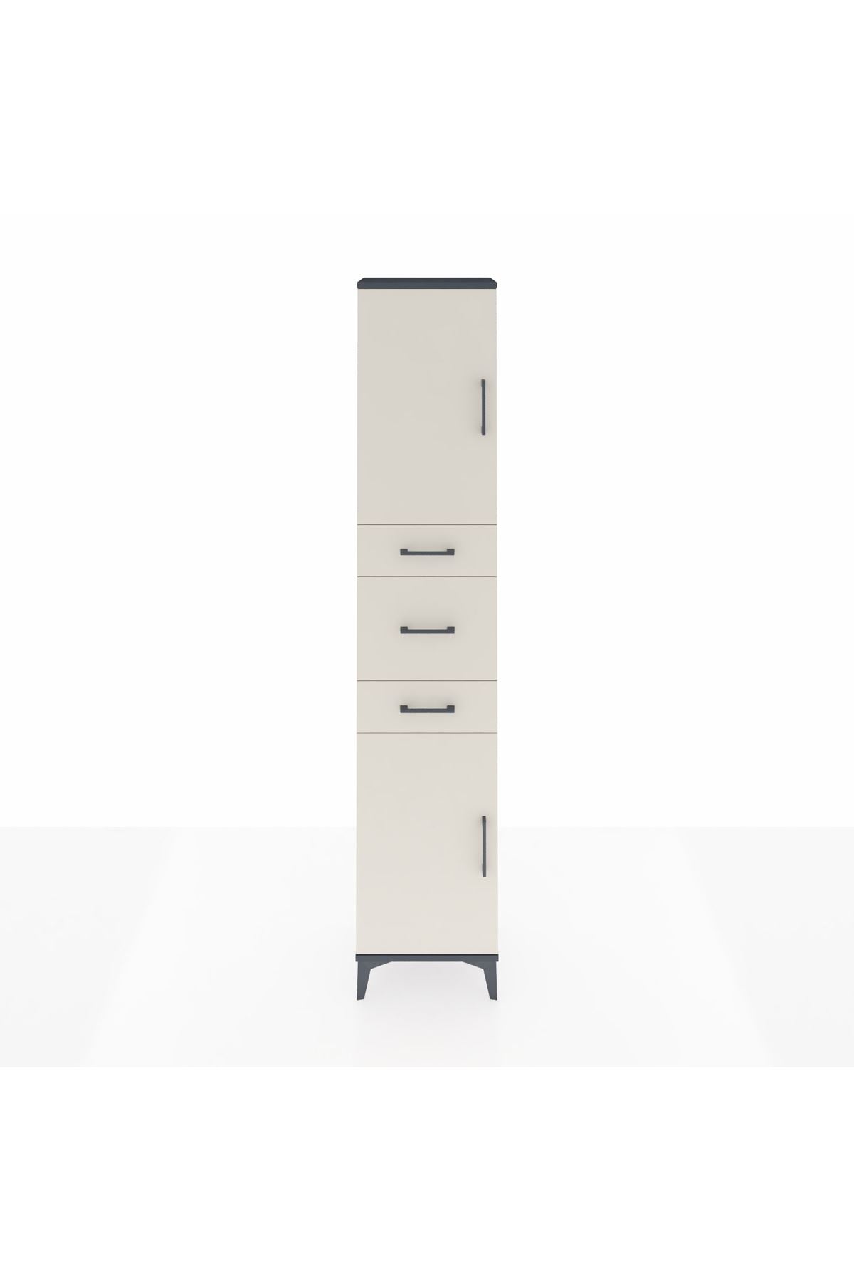 Arges Dolap 3 Raflı 3 Çekmeceli 2 Kapaklı 44x30x221 Antrasit-Aytaşı