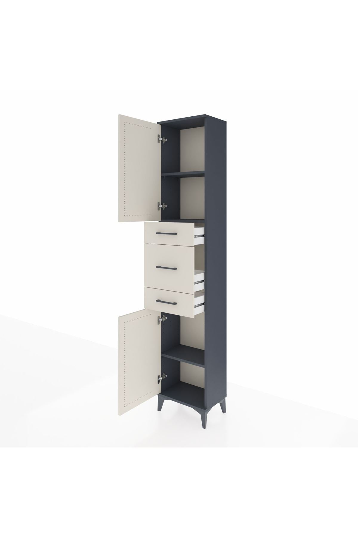 Arges Dolap 3 Raflı 3 Çekmeceli 2 Kapaklı 44x30x221 Antrasit-Aytaşı