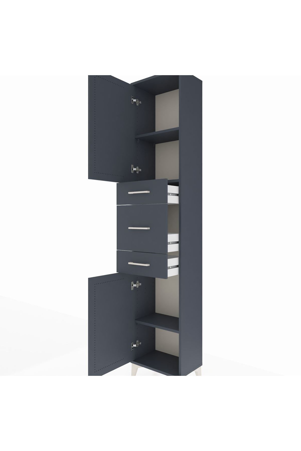 Arges Dolap 3 Raflı 3 Çekmeceli 2 Kapaklı 44x30x221 Antrasit-Antrasit