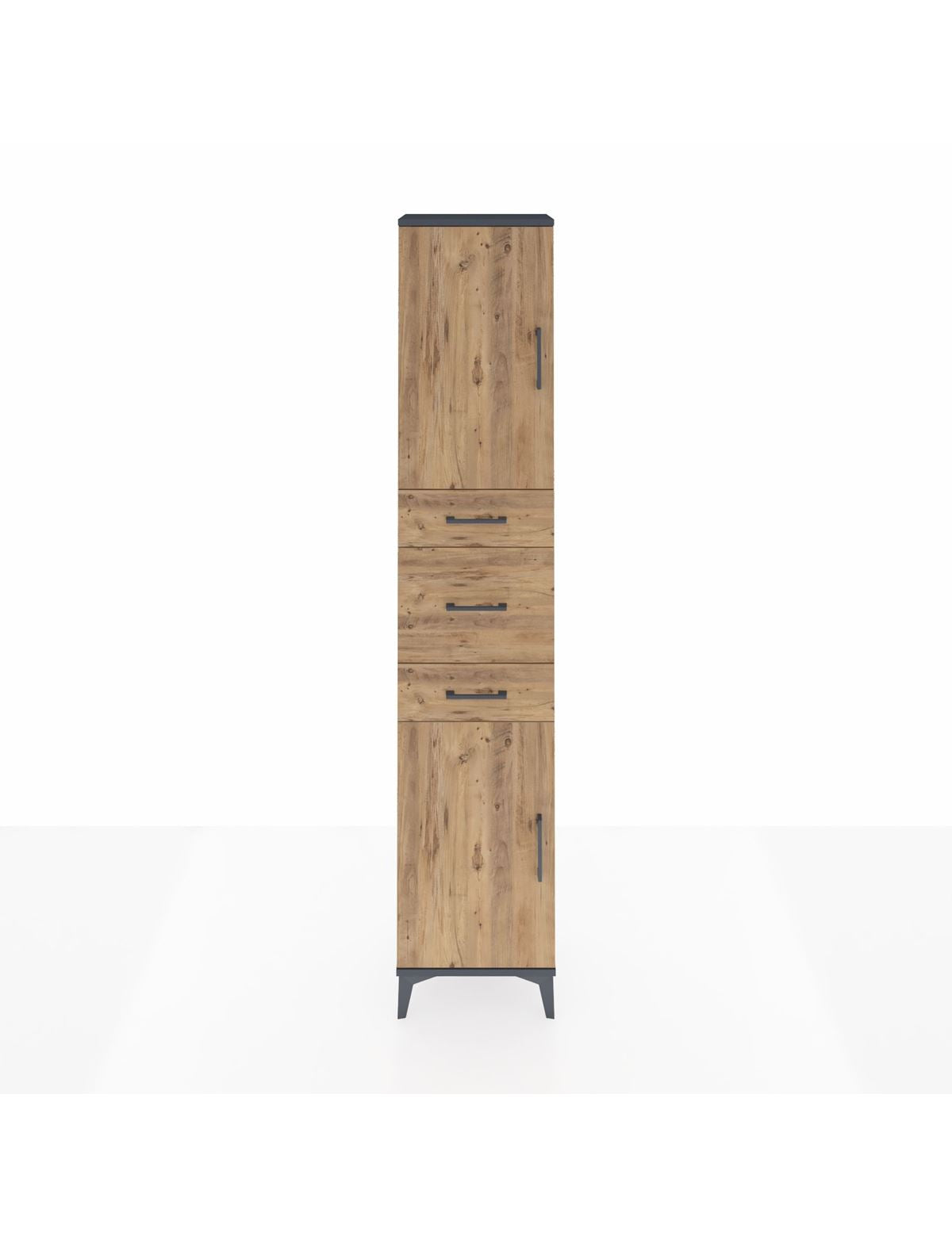 Arges Dolap 3 Raflı 3 Çekmeceli 2 Kapaklı 44x30x221 Antrasit-Çam