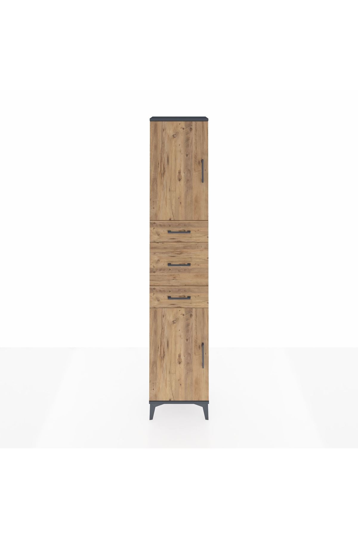 Arges Dolap 3 Raflı 3 Çekmeceli 2 Kapaklı 44x30x221 Antrasit-Çam