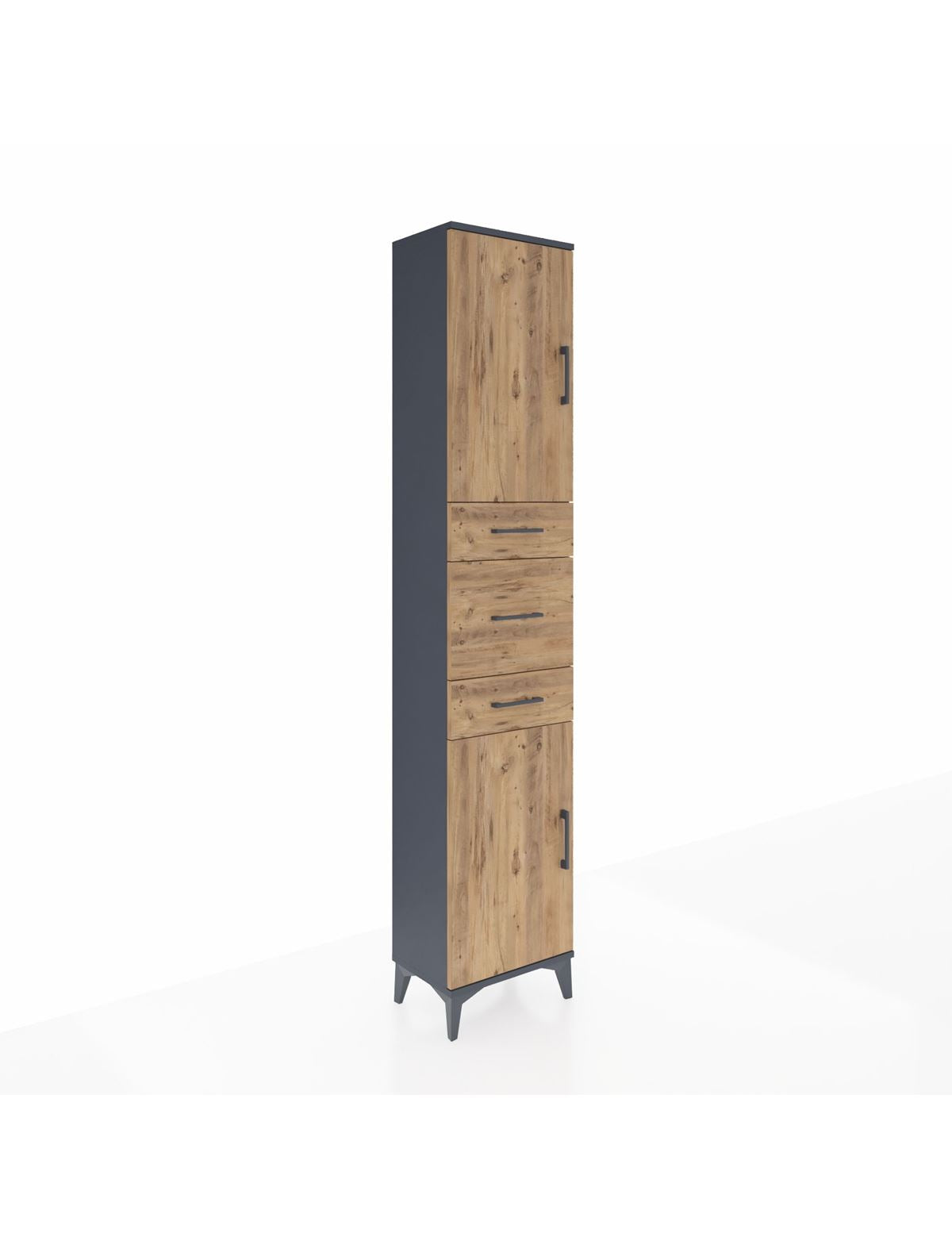 Arges Dolap 3 Raflı 3 Çekmeceli 2 Kapaklı 44x30x221 Antrasit-Çam