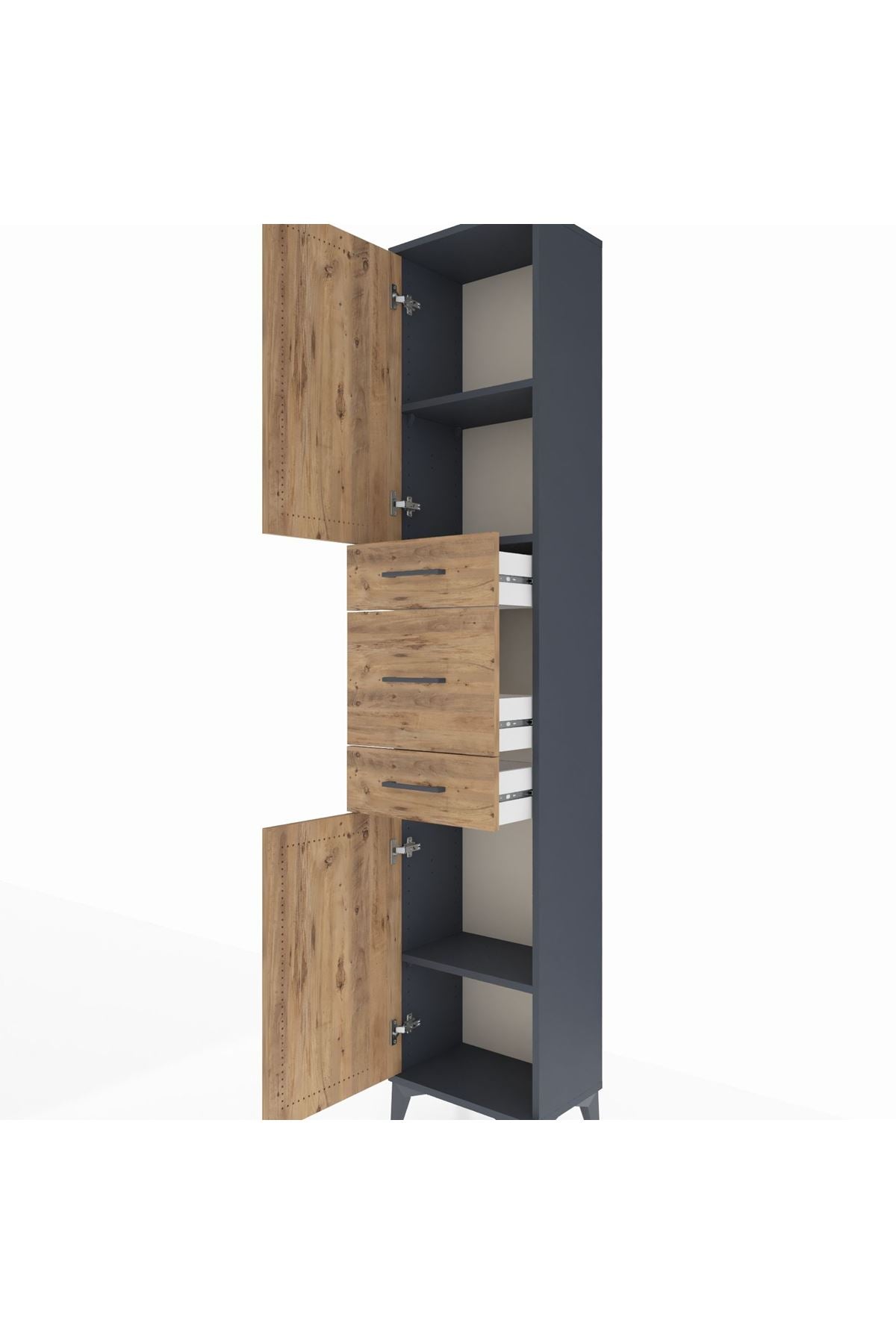 Arges Dolap 3 Raflı 3 Çekmeceli 2 Kapaklı 44x30x221 Antrasit-Çam