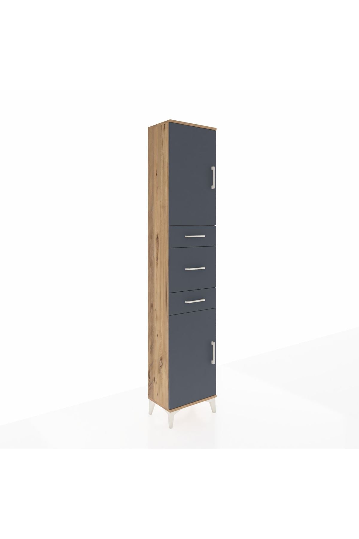 Arges Dolap 3 Raflı 3 Çekmeceli 2 Kapaklı 44x30x221 Çam-Antrasit