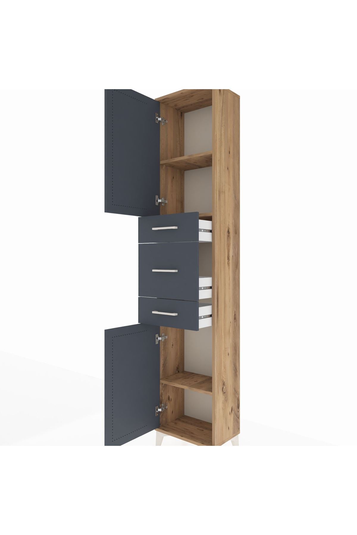 Arges Dolap 3 Raflı 3 Çekmeceli 2 Kapaklı 44x30x221 Çam-Antrasit