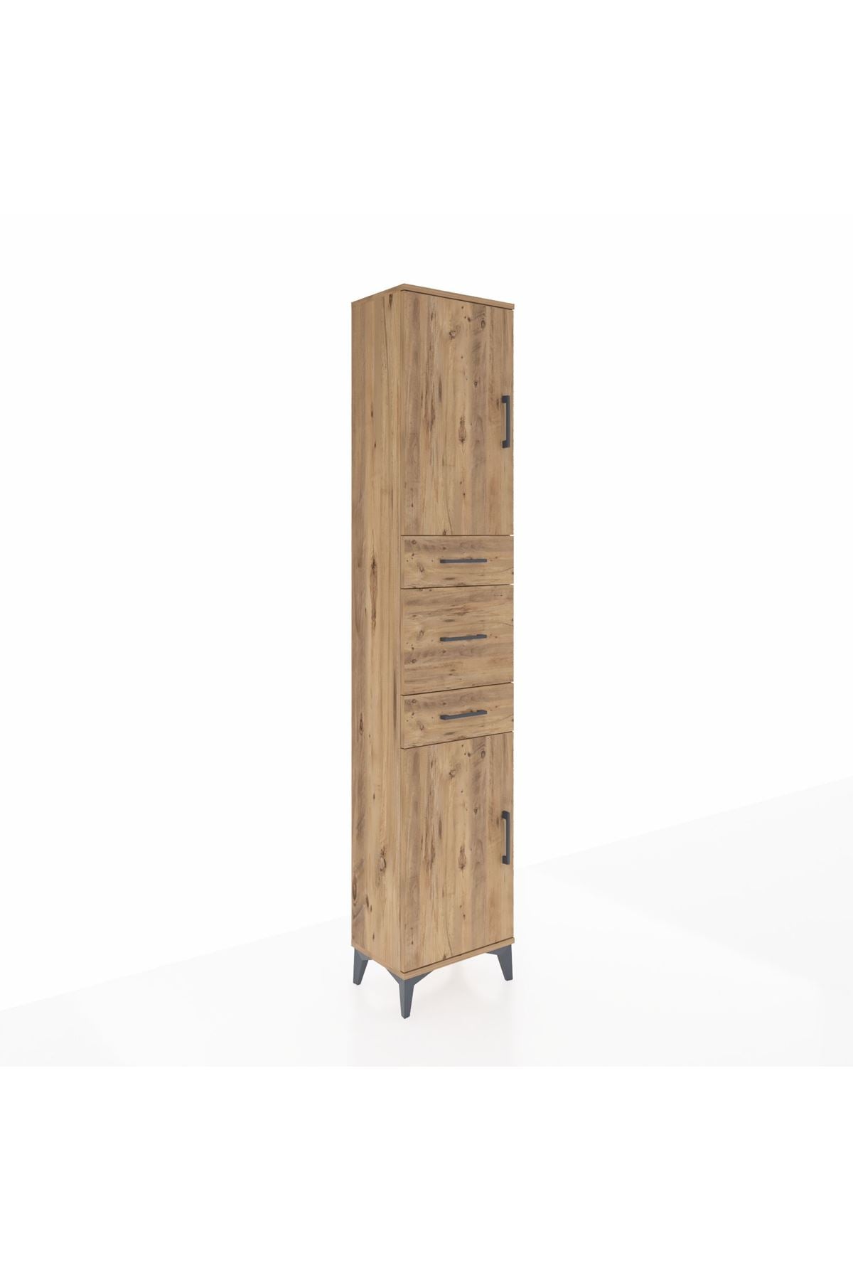 Arges Dolap 3 Raflı 3 Çekmeceli 2 Kapaklı 44x30x221 Çam-Çam