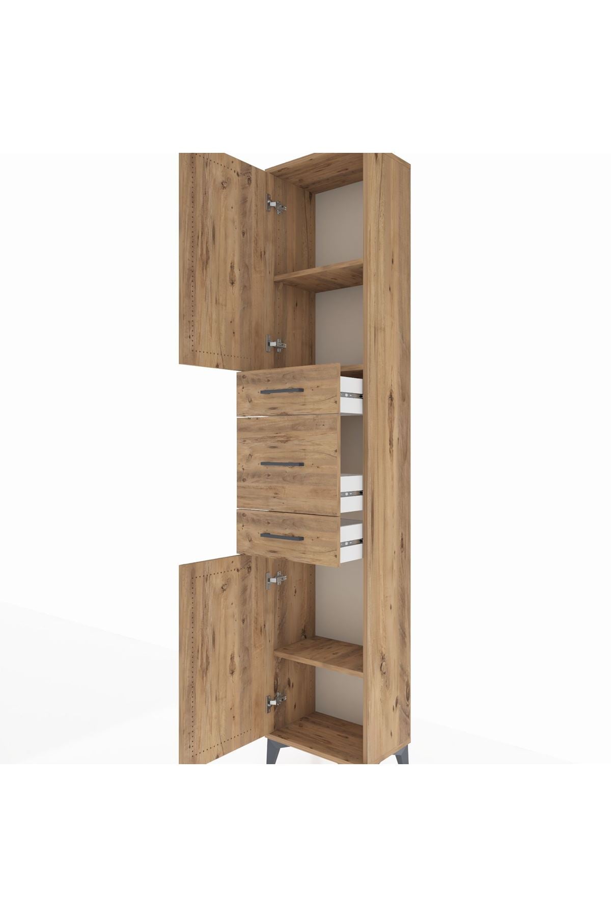 Arges Dolap 3 Raflı 3 Çekmeceli 2 Kapaklı 44x30x221 Çam-Çam