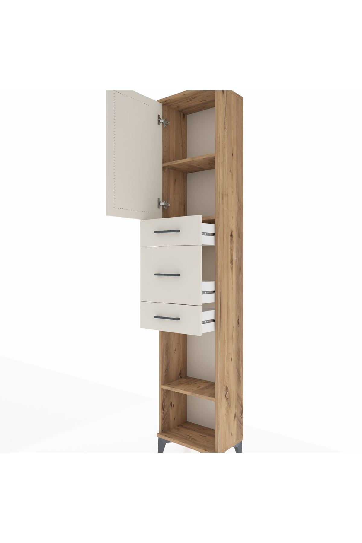 Arges Dolap 3 Raflı 3 Çekmeceli Tek Kapaklı 44x30x221 Çam-Aytaşı