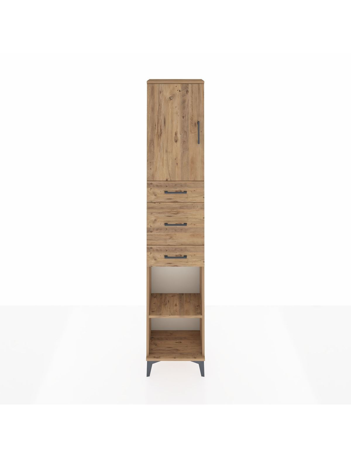 Arges Dolap 3 Raflı 3 Çekmeceli Tek Kapaklı 44x30x221 Çam-Çam