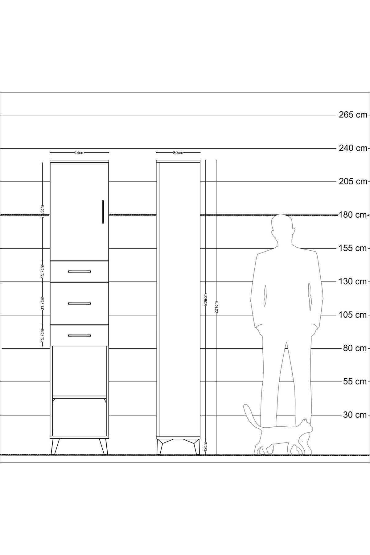 Arges Dolap 3 Raflı 3 Çekmeceli Tek Kapaklı 44x30x221 Çam-Çam