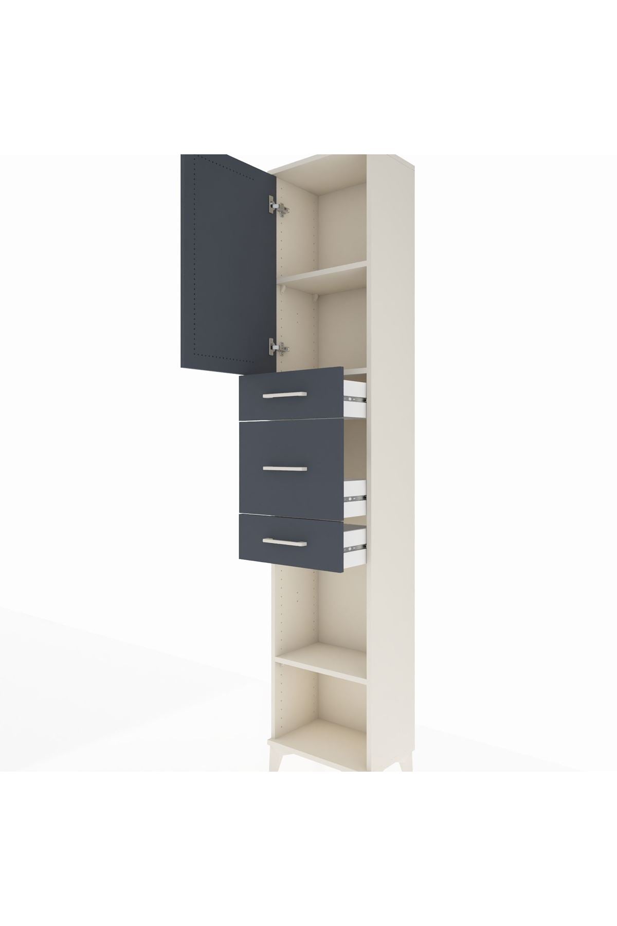 Arges Dolap 3 Raflı 3 Çekmeceli Tek Kapaklı 44x30x221 Aytaşı-Antrasit