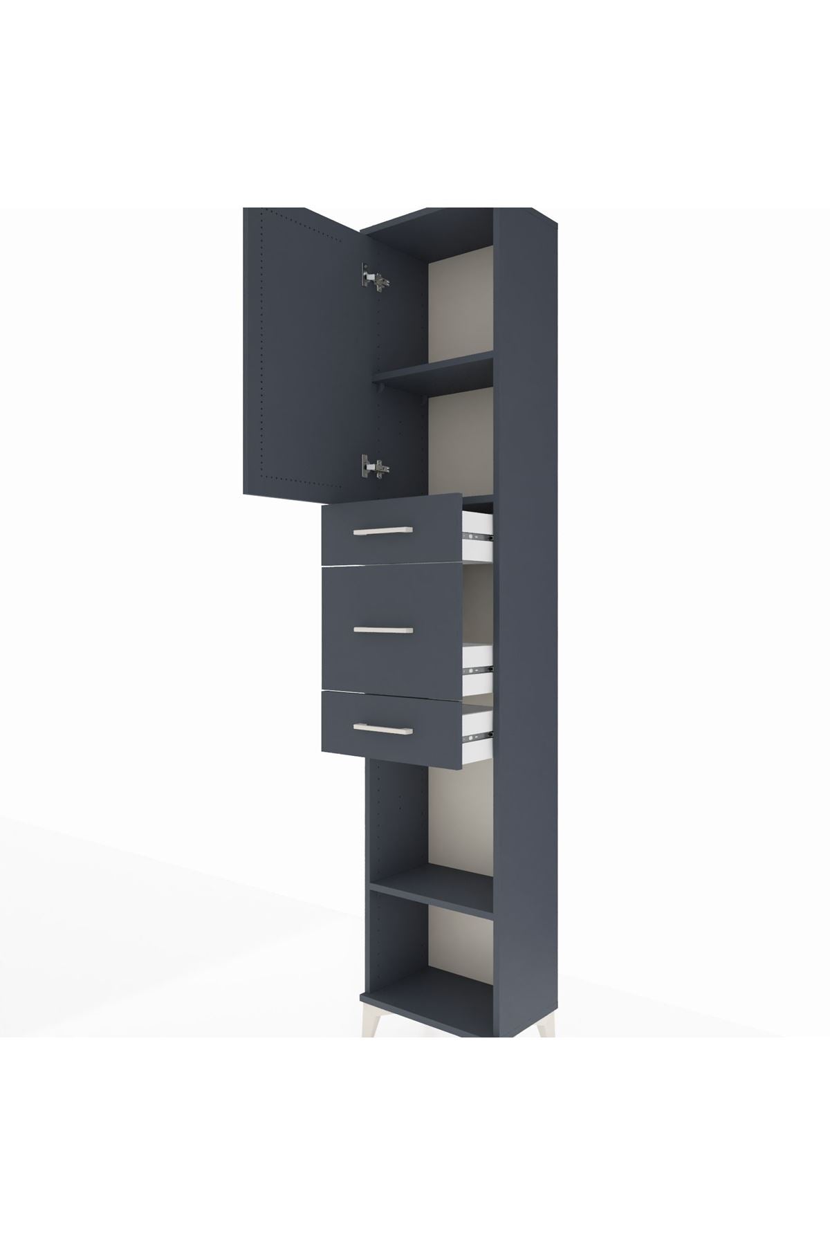 Arges Dolap 3 Raflı 3 Çekmeceli Tek Kapaklı 44x30x221 Antrasit-Antrasit