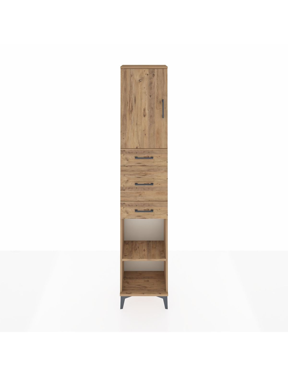 Arges Dolap 3 Raflı 3 Çekmeceli Tek Kapaklı 44x30x221 Çam-Çam