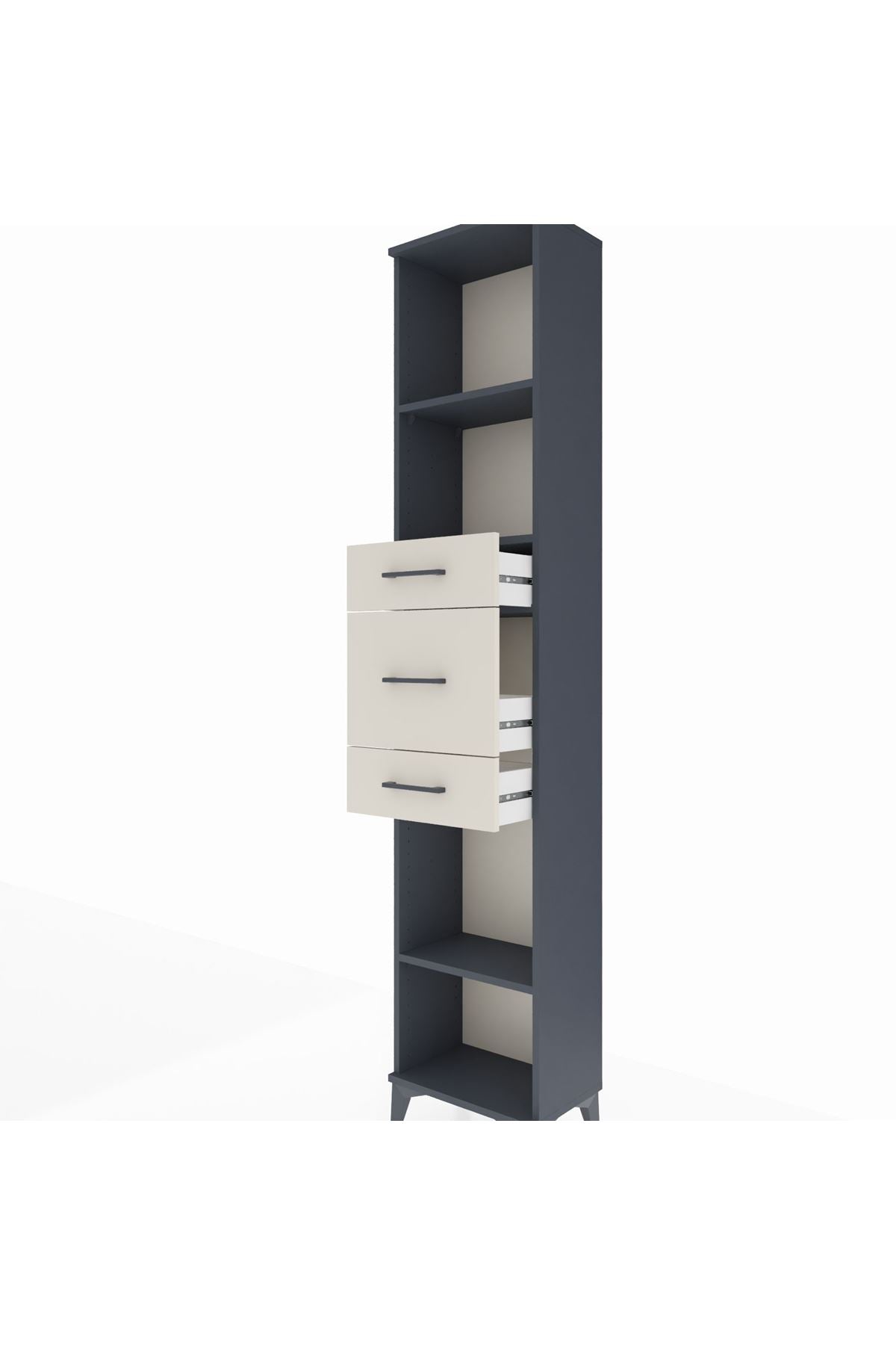 Arges Dolap 3 Raflı 3 Çekmeceli 44x30x221 Antrasit-Aytaşı