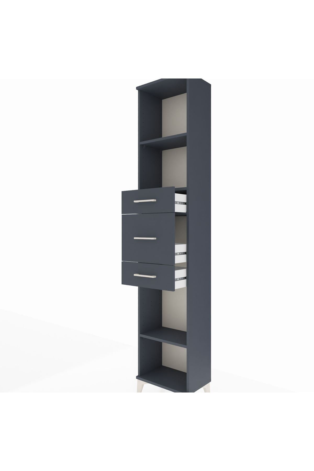 Arges Dolap 3 Raflı 3 Çekmeceli 44x30x221 Antrasit-Antrasit