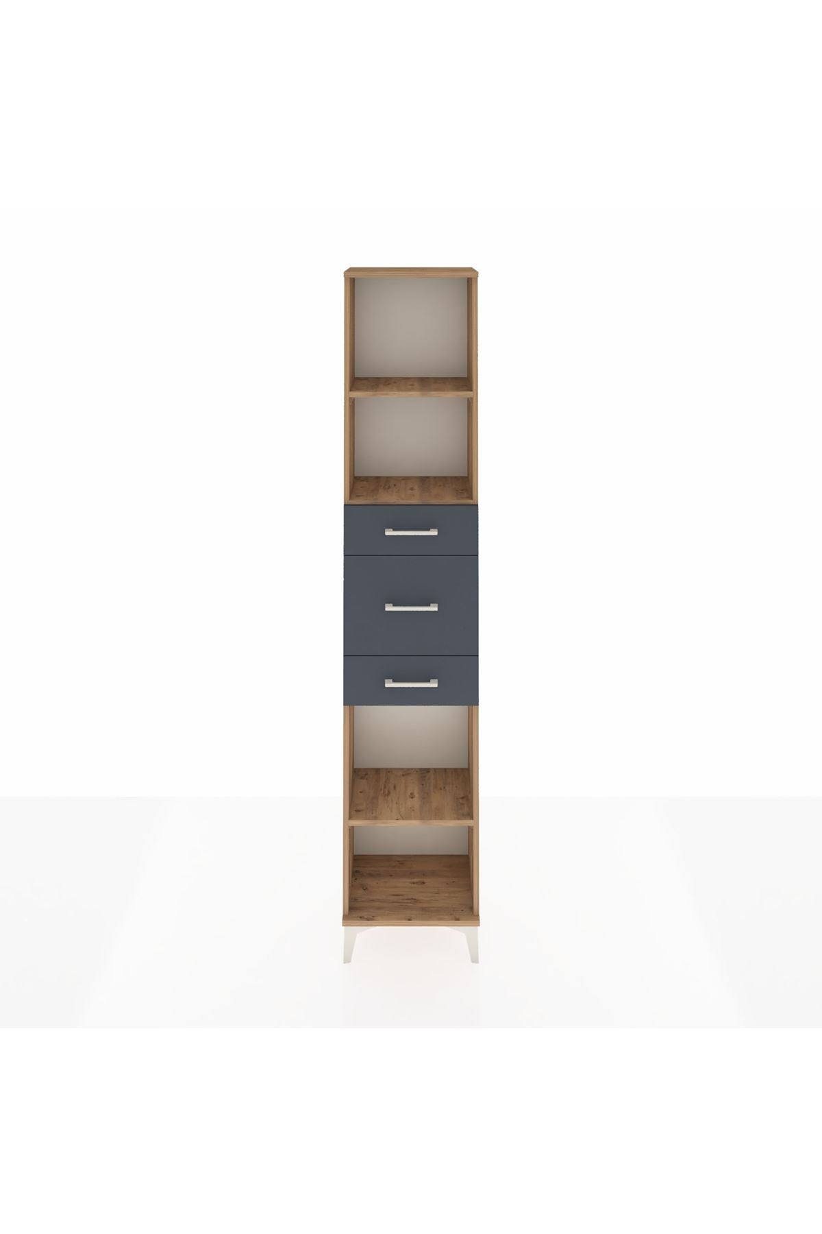 Arges Dolap 3 Raflı 3 Çekmeceli 44x30x221 Çam-Antrasit