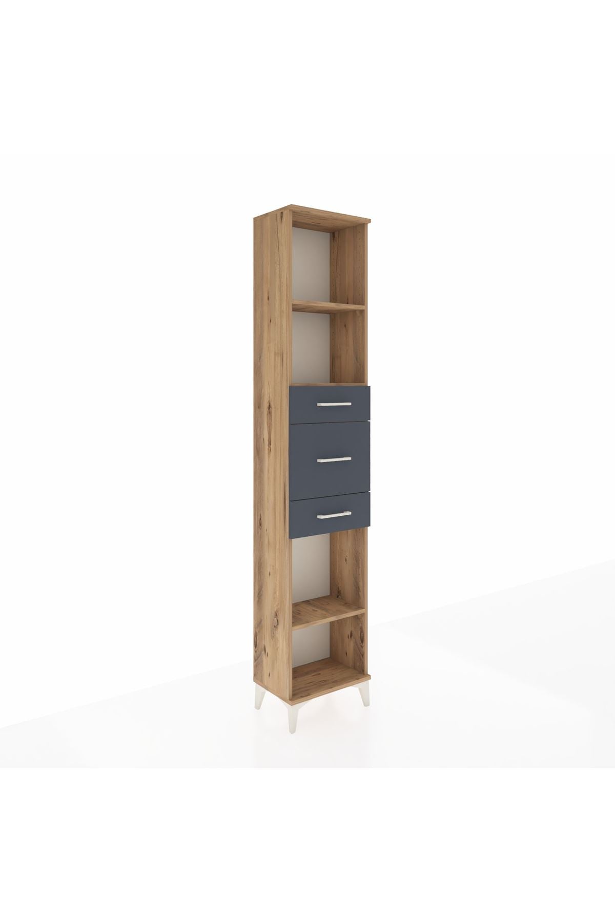 Arges Dolap 3 Raflı 3 Çekmeceli 44x30x221 Çam-Antrasit