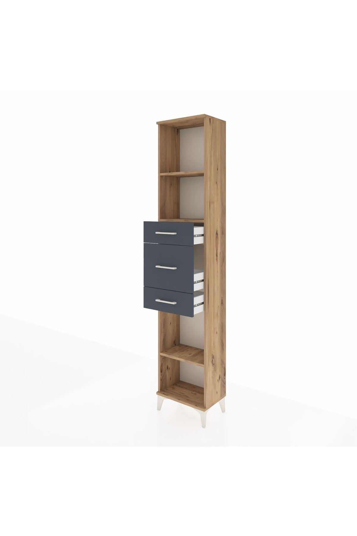 Arges Dolap 3 Raflı 3 Çekmeceli 44x30x221 Çam-Antrasit