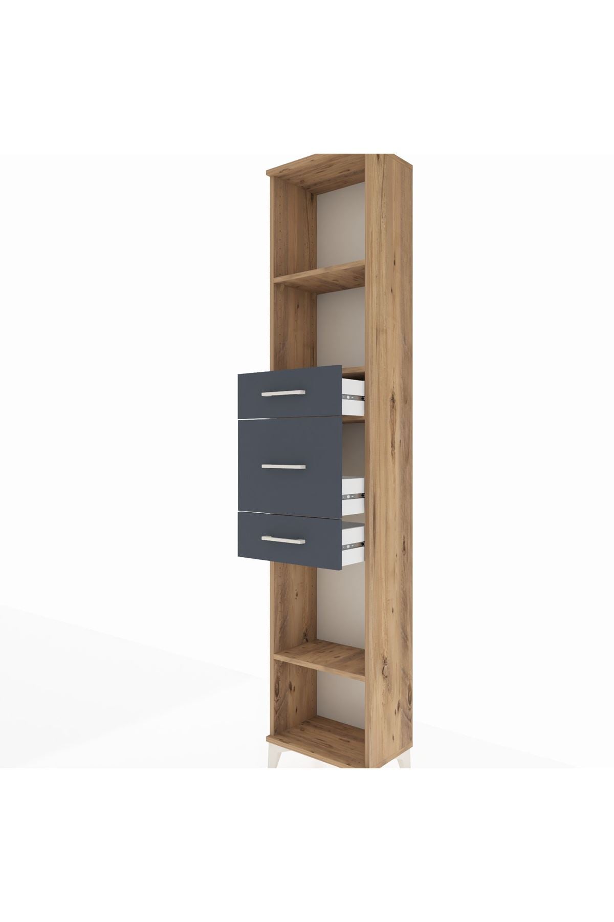 Arges Dolap 3 Raflı 3 Çekmeceli 44x30x221 Çam-Antrasit