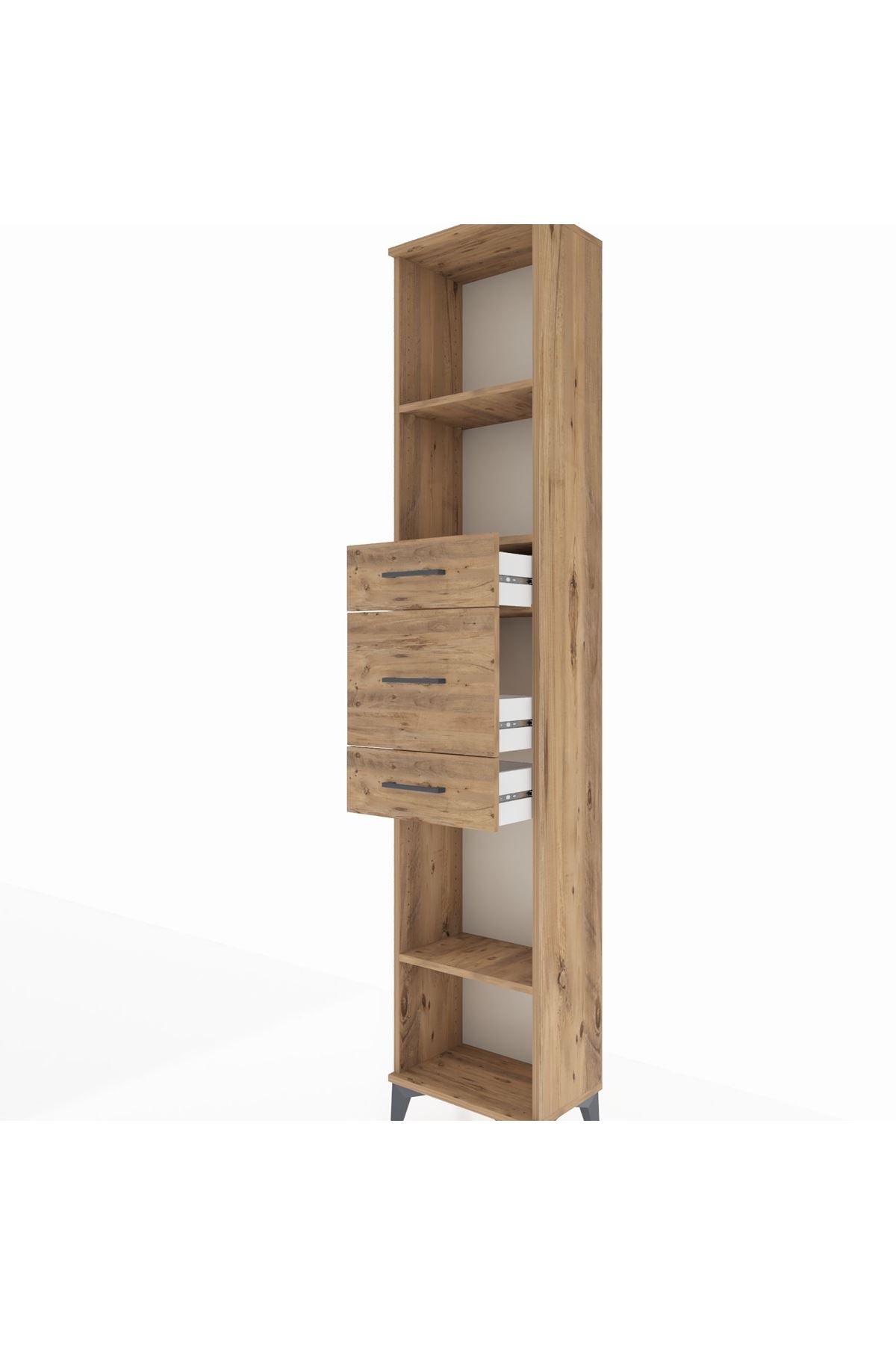 Arges Dolap 3 Raflı 3 Çekmeceli 44x30x221 Çam-Çam