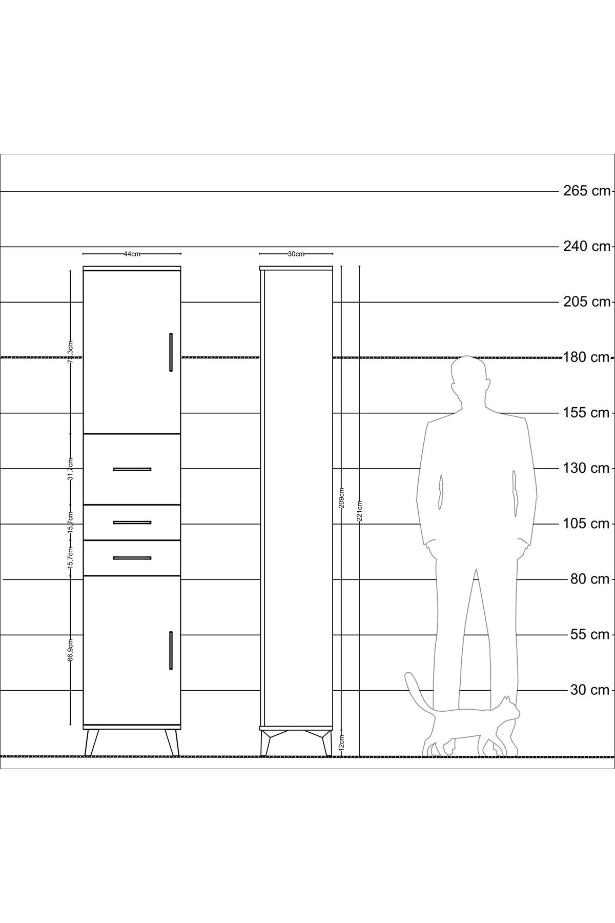 Arges Dolap 3 Raflı 3 Çekmeceli 2 Kapaklı 44x30x221 Aytaşı-Aytaşı
