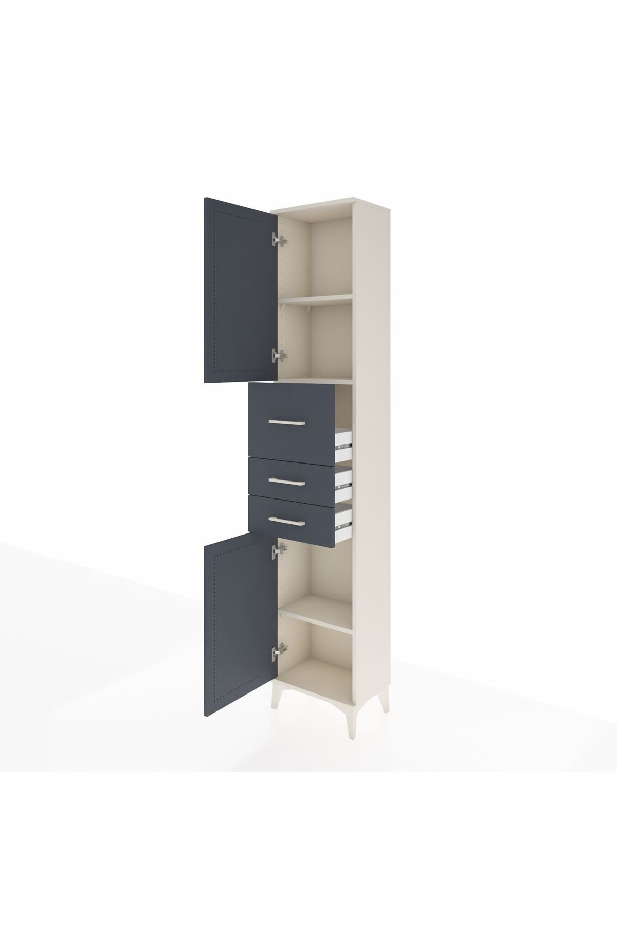 Arges Dolap 3 Raflı 3 Çekmeceli 2 Kapaklı 44x30x221 Aytaşı-Antrasit