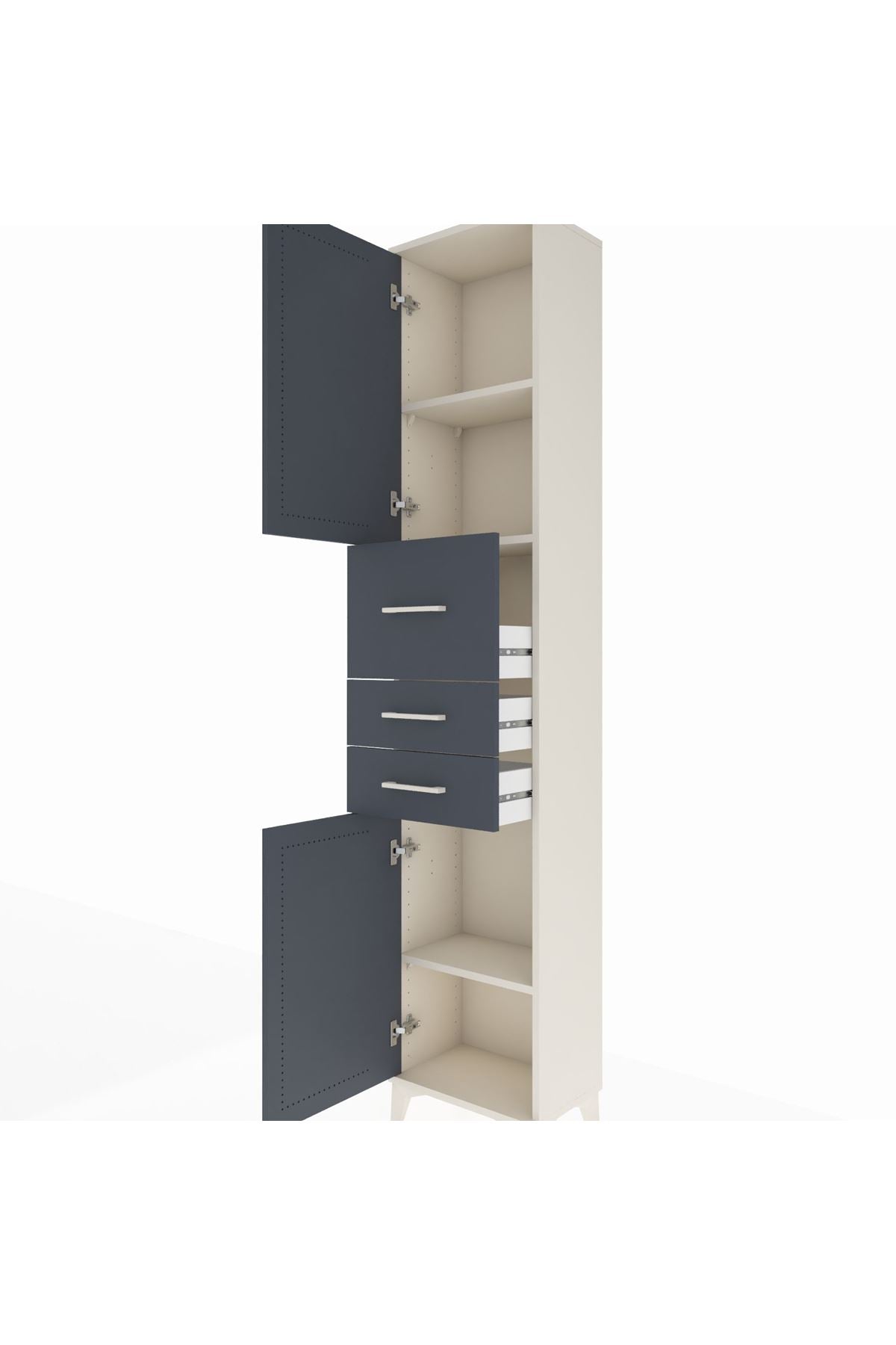 Arges Dolap 3 Raflı 3 Çekmeceli 2 Kapaklı 44x30x221 Aytaşı-Antrasit