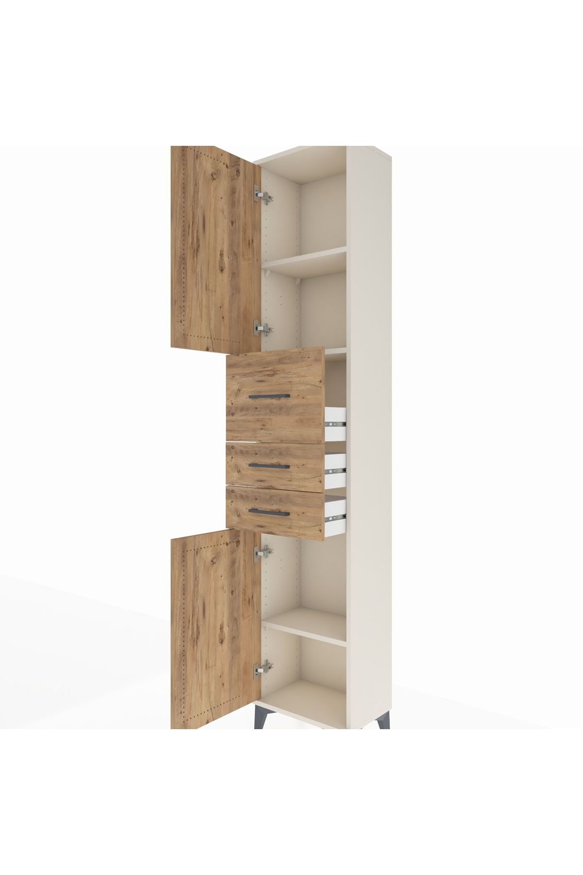 Arges Dolap 3 Raflı 3 Çekmeceli 2 Kapaklı 44x30x221 Aytaşı-Çam