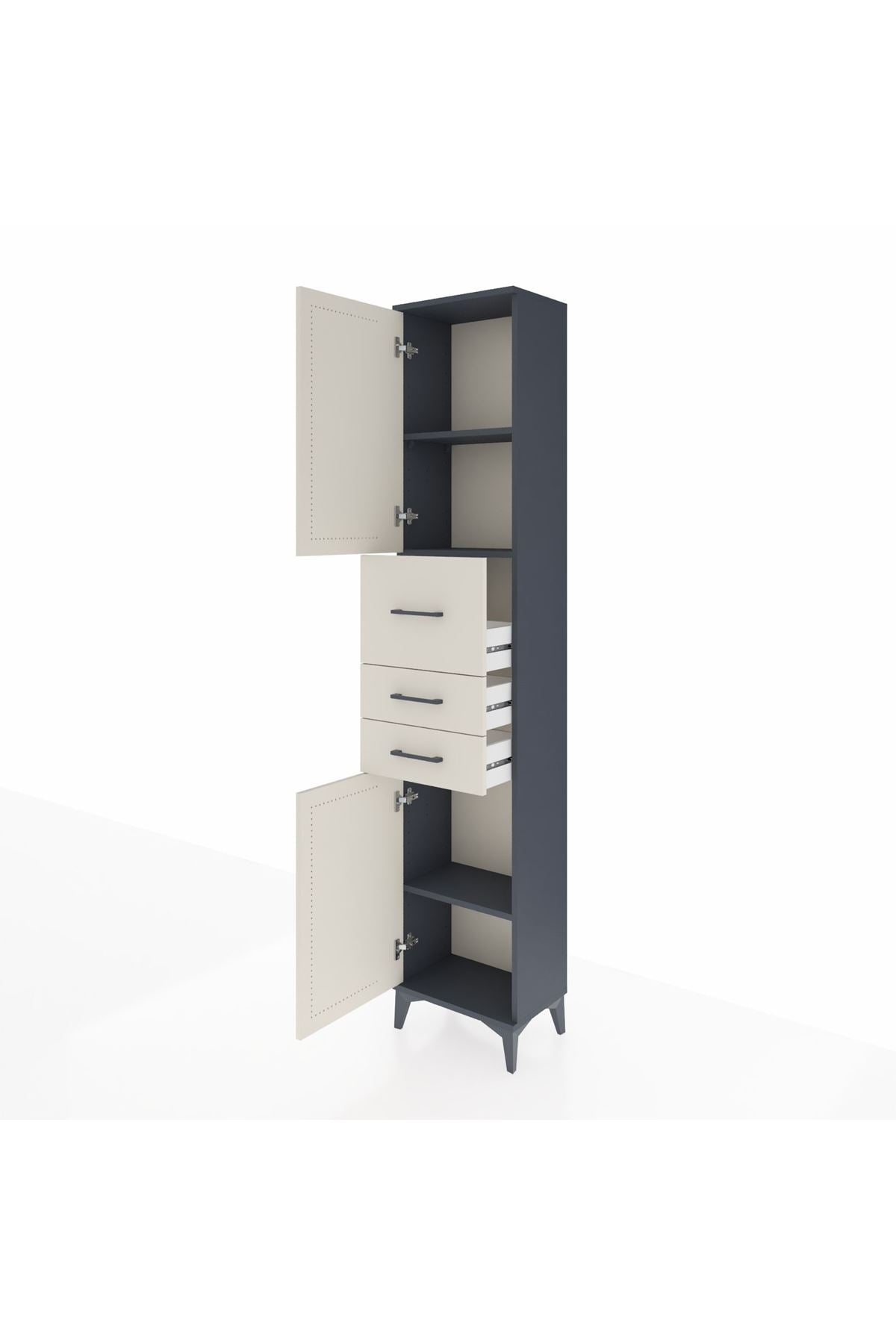 Arges Dolap 3 Raflı 3 Çekmeceli 2 Kapaklı 44x30x221 Antrasit-Aytaşı