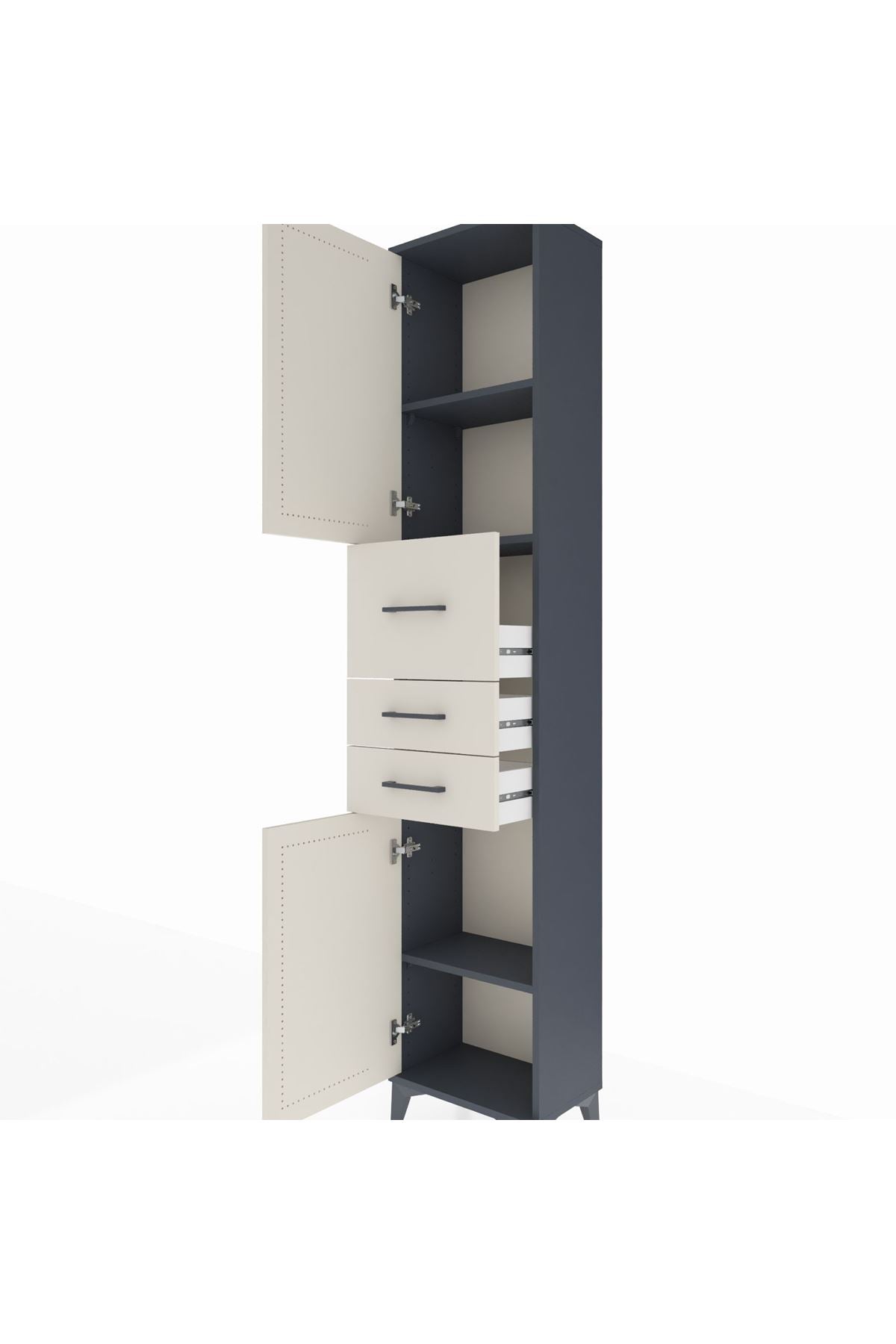 Arges Dolap 3 Raflı 3 Çekmeceli 2 Kapaklı 44x30x221 Antrasit-Aytaşı