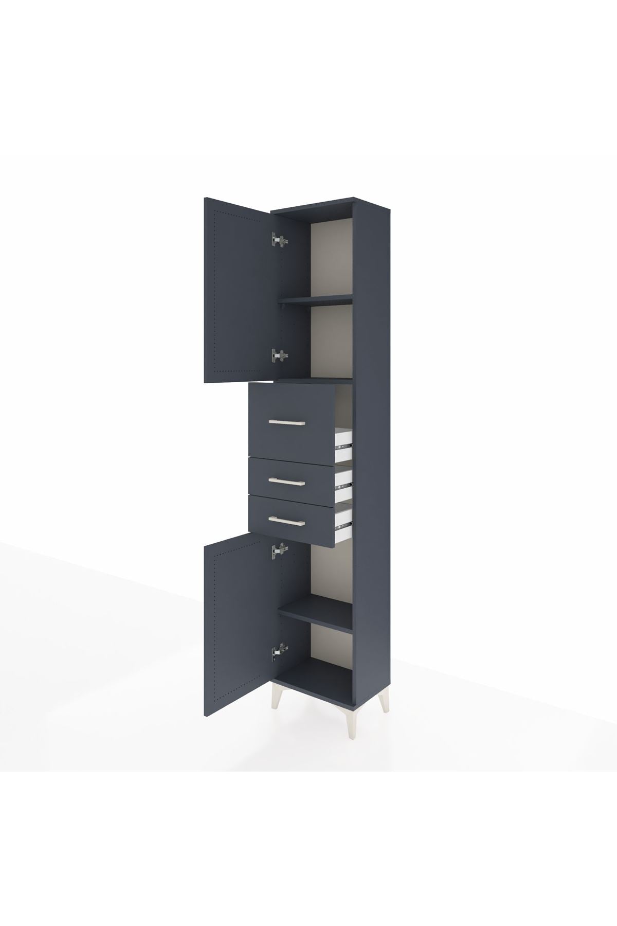 Arges Dolap 3 Raflı 3 Çekmeceli 2 Kapaklı 44x30x221 Antrasit-Antrasit