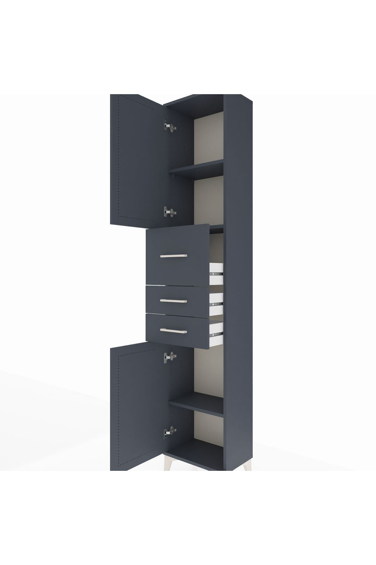 Arges Dolap 3 Raflı 3 Çekmeceli 2 Kapaklı 44x30x221 Antrasit-Antrasit