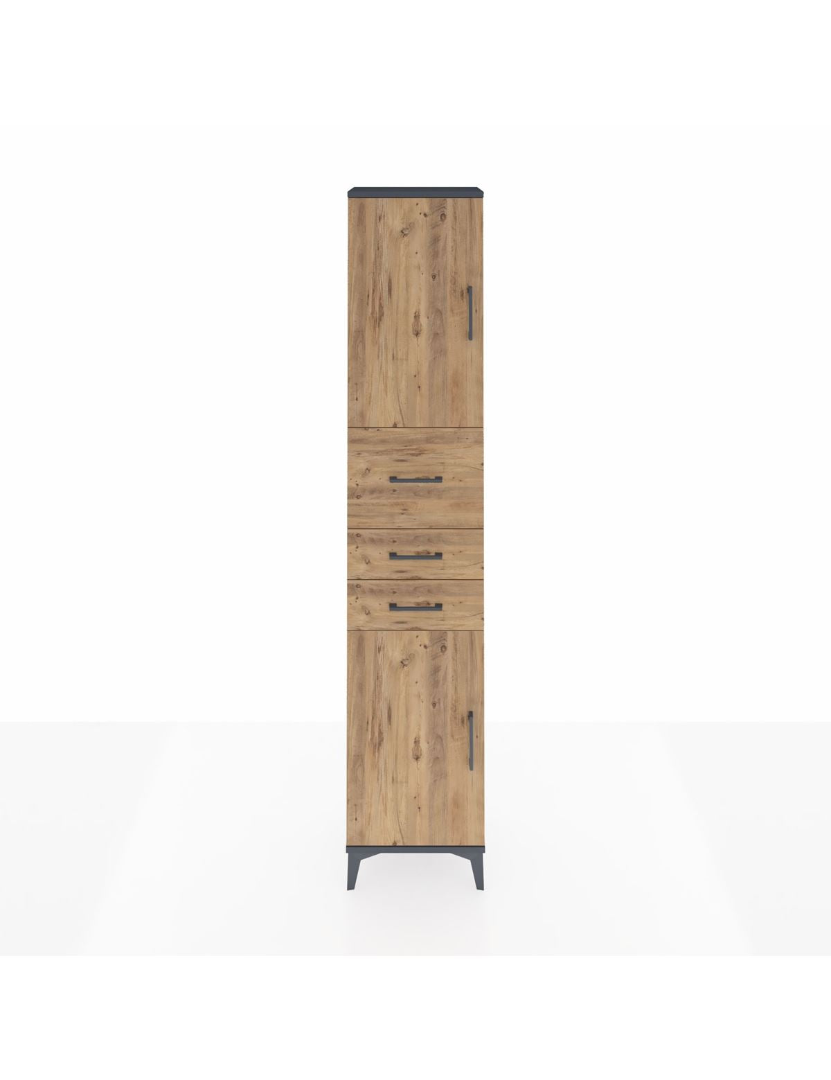 Arges Dolap 3 Raflı 3 Çekmeceli 2 Kapaklı 44x30x221 Antrasit-Çam