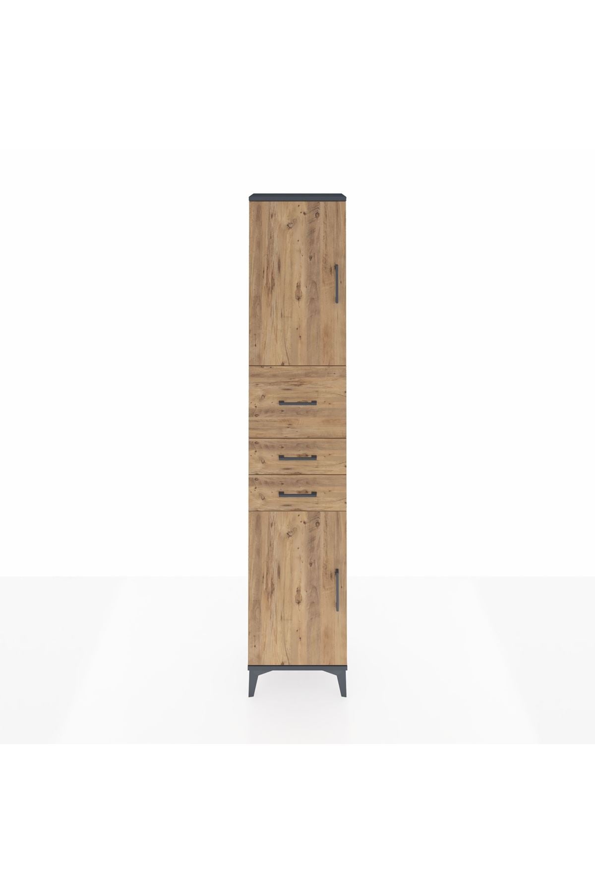 Arges Dolap 3 Raflı 3 Çekmeceli 2 Kapaklı 44x30x221 Antrasit-Çam