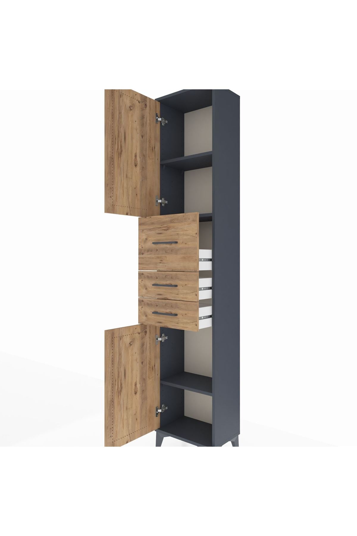 Arges Dolap 3 Raflı 3 Çekmeceli 2 Kapaklı 44x30x221 Antrasit-Çam