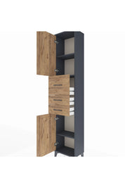 Arges Dolap 3 Raflı 3 Çekmeceli 2 Kapaklı 44x30x221 Antrasit-Çam