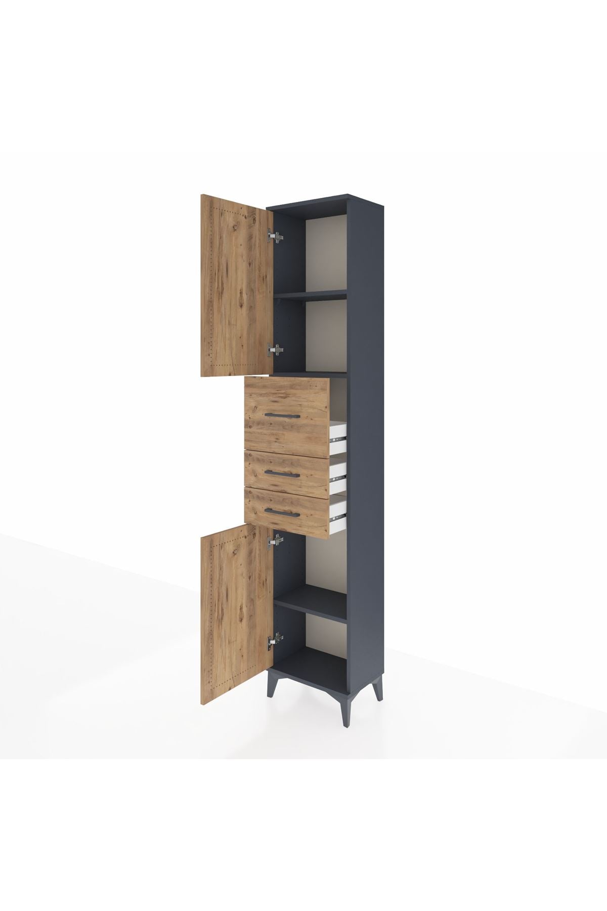 Arges Dolap 3 Raflı 3 Çekmeceli 2 Kapaklı 44x30x221 Antrasit-Çam