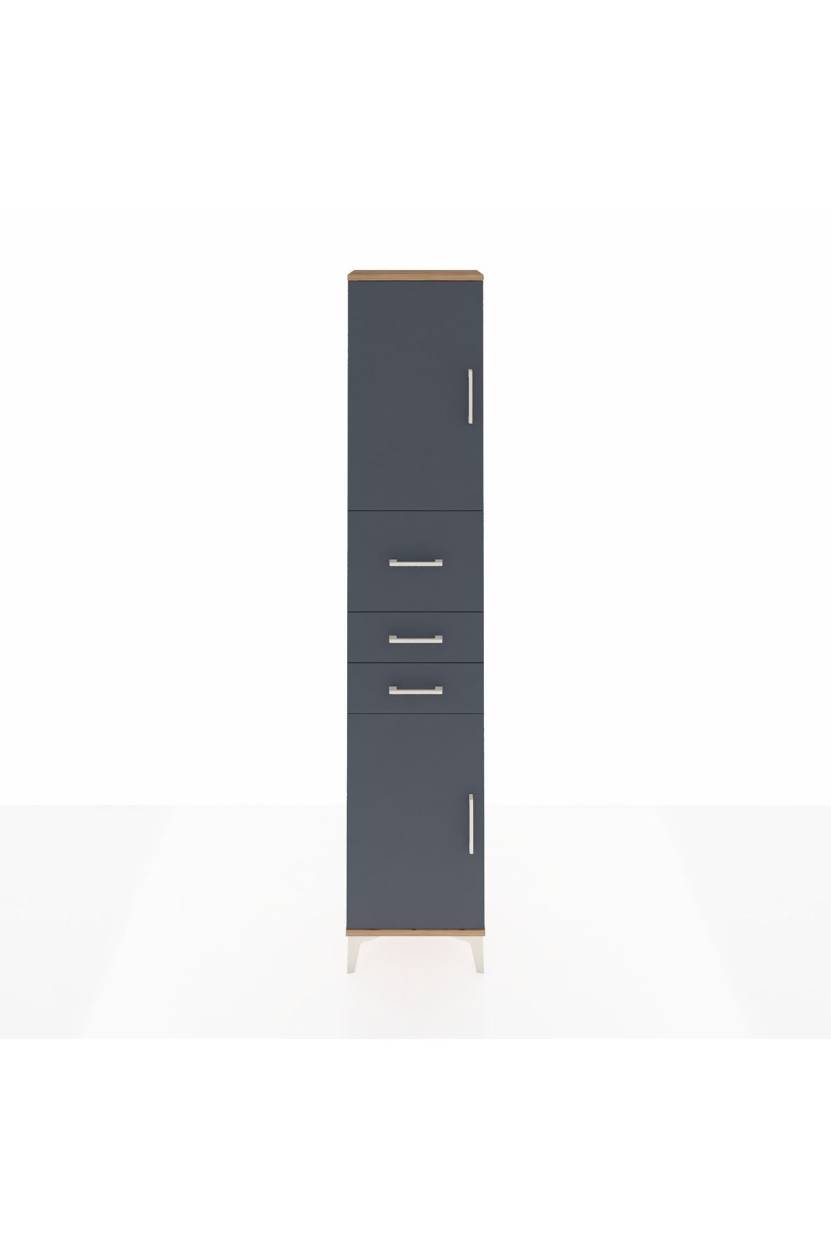 Arges Dolap 3 Raflı 3 Çekmeceli 2 Kapaklı 44x30x221 Çam-Antrasit