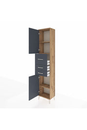 Arges Dolap 3 Raflı 3 Çekmeceli 2 Kapaklı 44x30x221 Çam-Antrasit