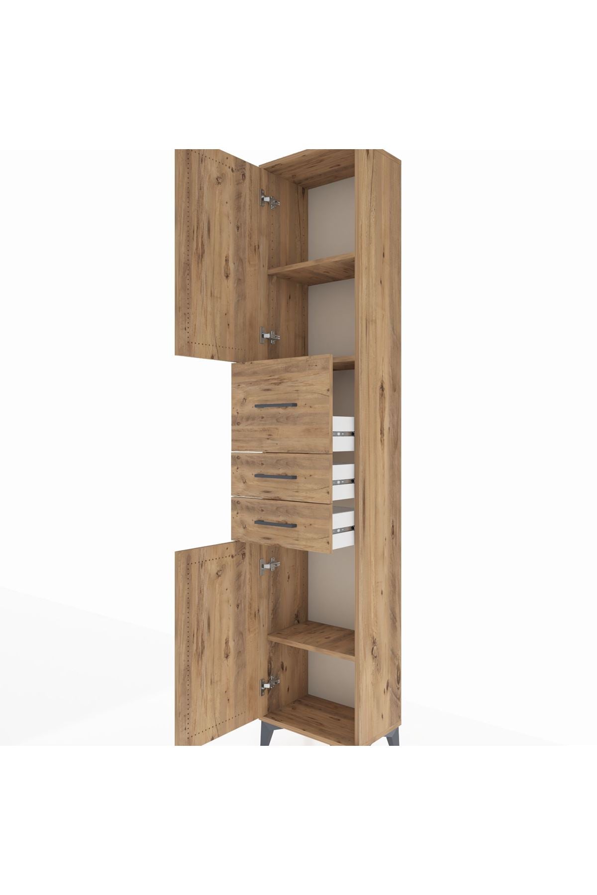 Arges Dolap 3 Raflı 3 Çekmeceli 2 Kapaklı 44x30x221 Çam-Çam