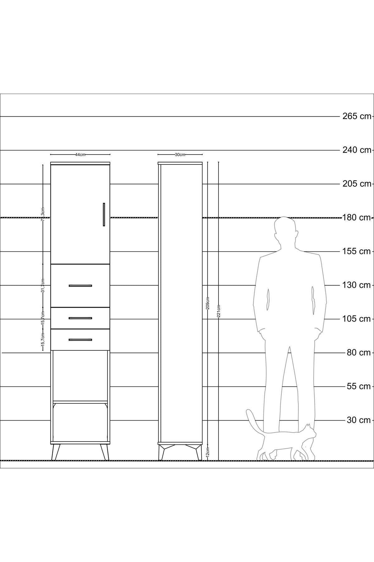 Arges Dolap 3 Raflı 3 Çekmeceli Tek Kapaklı 44x30x221 Aytaşı-Antrasit