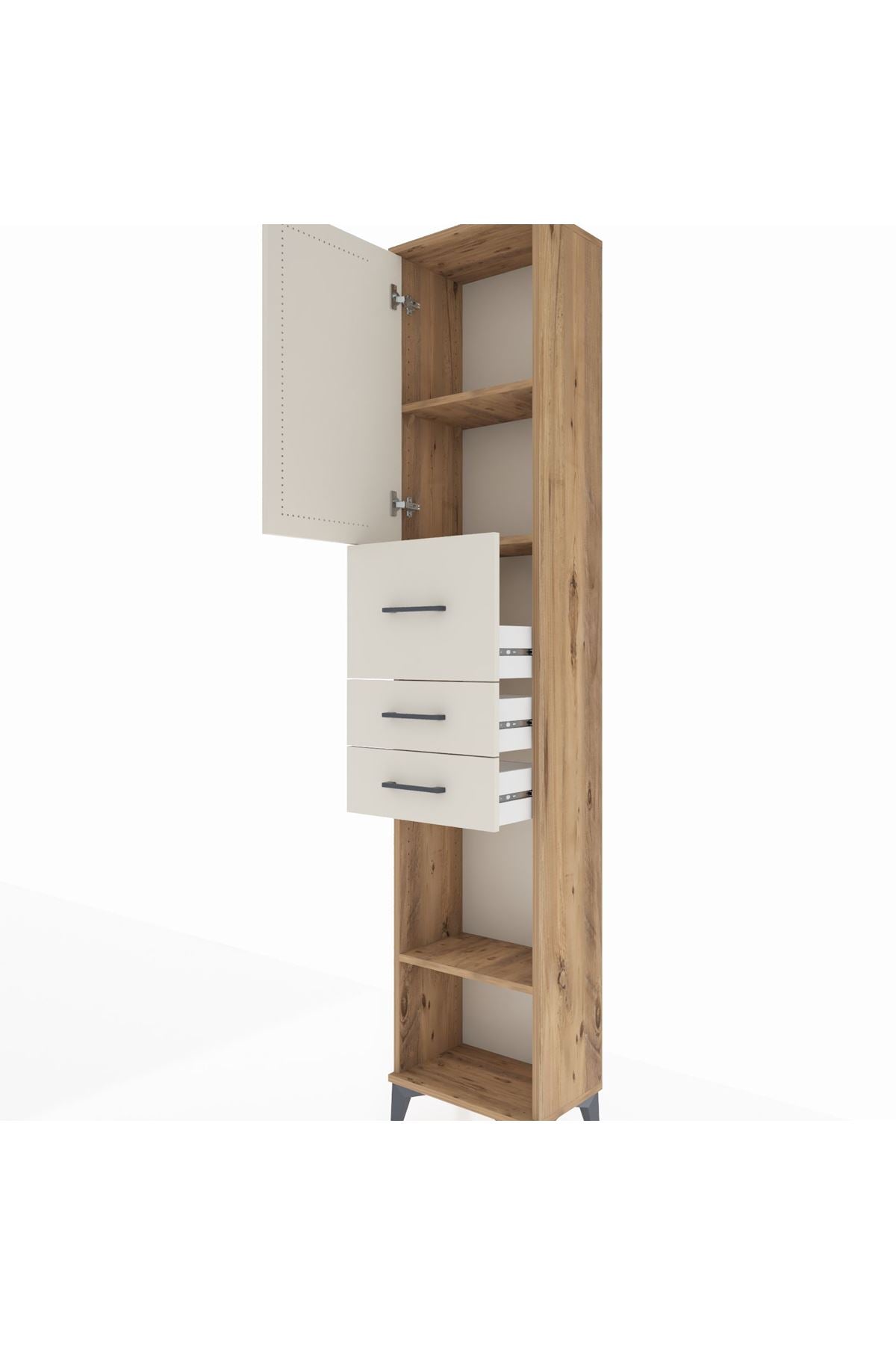 Arges Dolap 3 Raflı 3 Çekmeceli Tek Kapaklı 44x30x221 Çam-Aytaşı