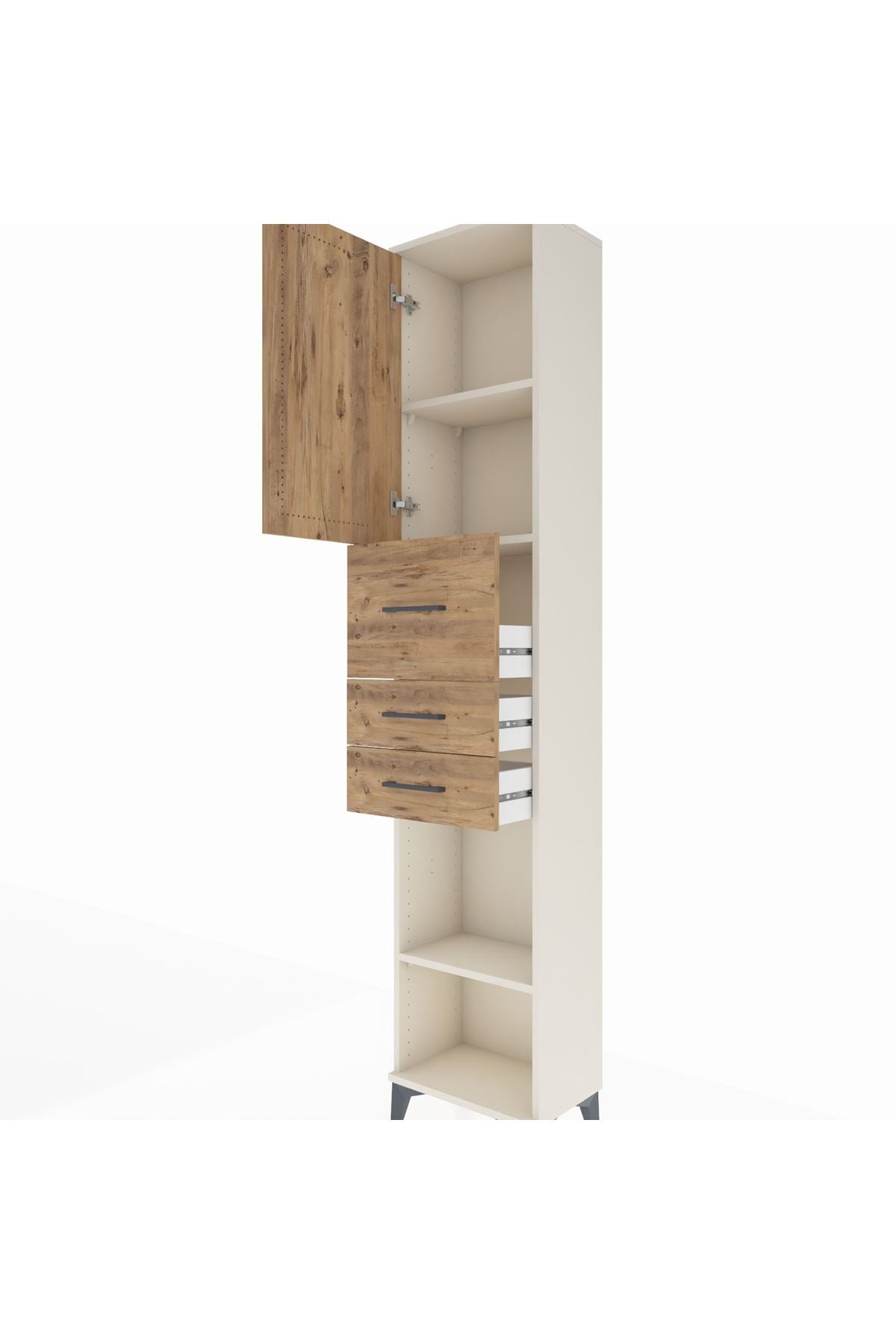 Arges Dolap 3 Raflı 3 Çekmeceli Tek Kapaklı 44x30x221 Aytaşı-Çam