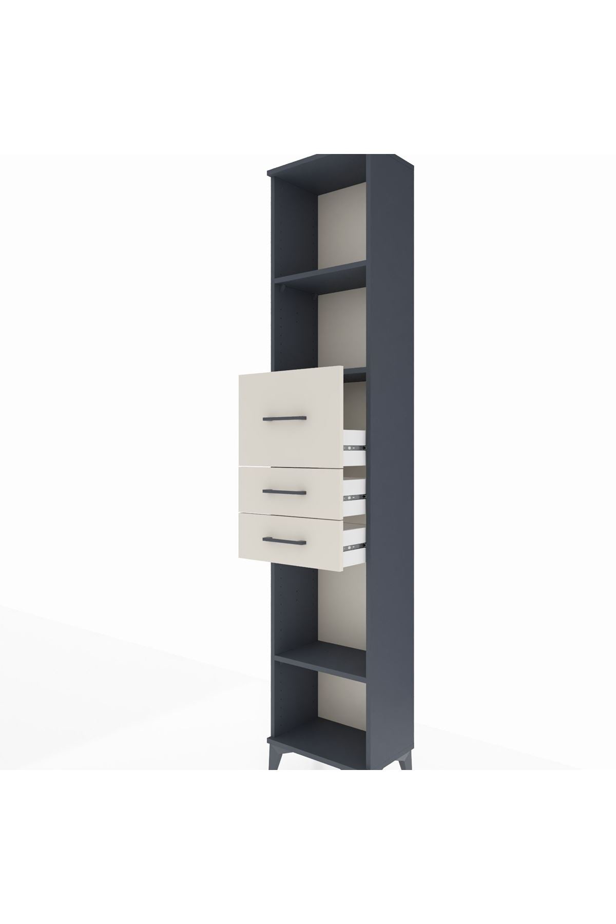 Arges Dolap 3 Raflı 3 Çekmeceli 44x30x221 Antrasit-Aytaşı